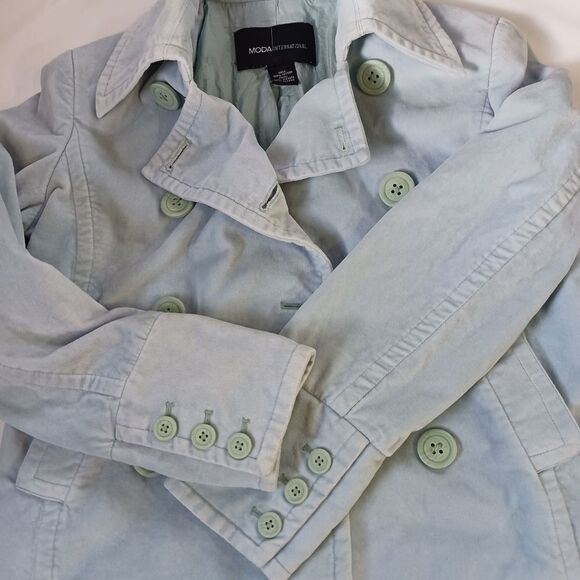 MODA INTERNATIONAL Velvet Jacket Double Breasted Pastel Blue Cropped Size XS - Picture 5 of 11